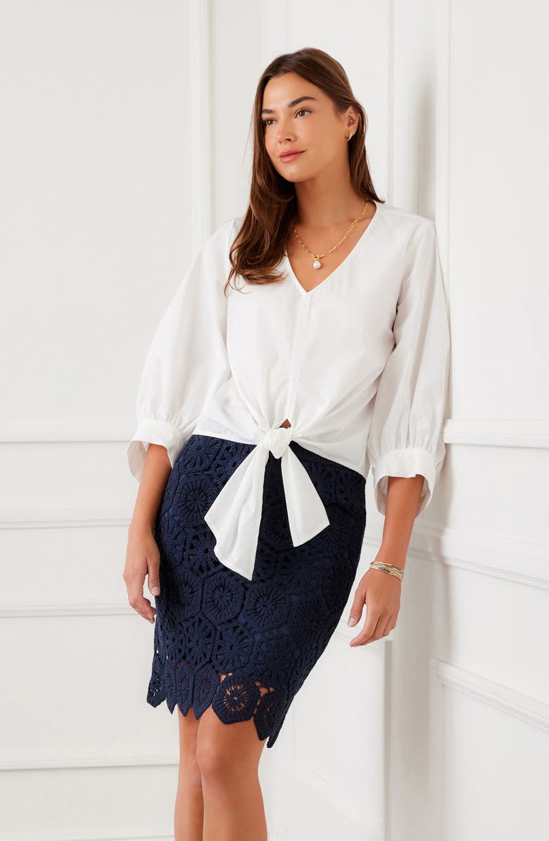 Karen Kane Tie Front Cotton Top, Alternate, color, Off White