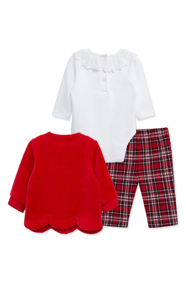 Little Me Cardigan, Bodysuit & Leggings Set, Alternate, color, Red Plaid