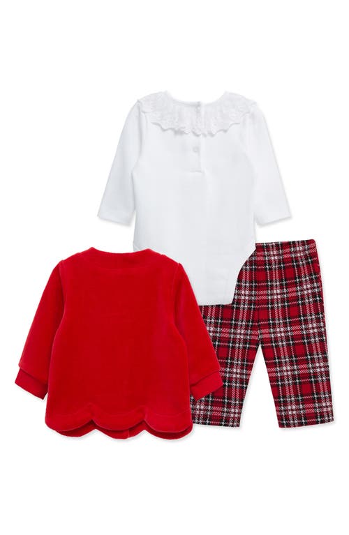 Little Me Cardigan, Bodysuit & Leggings Set In Red