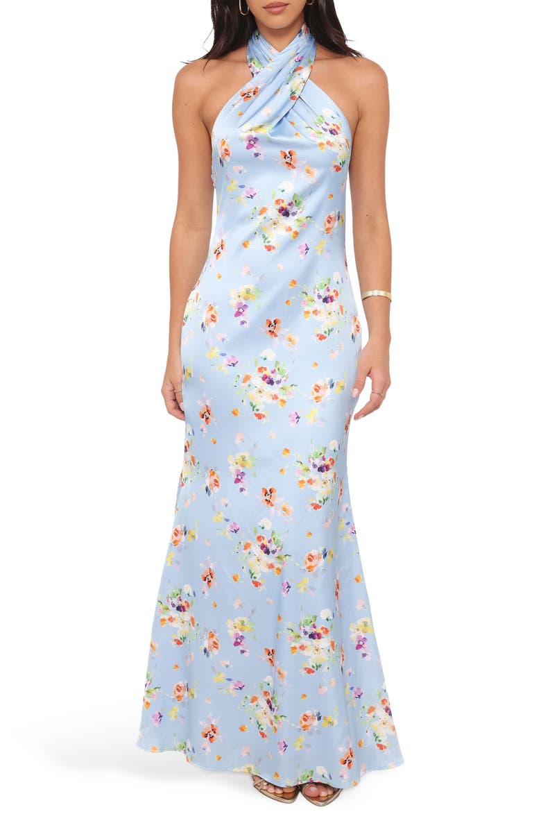 Petal & Pup Mila Halter Maxi Dress, Main, color, Cornflower Blue Floral