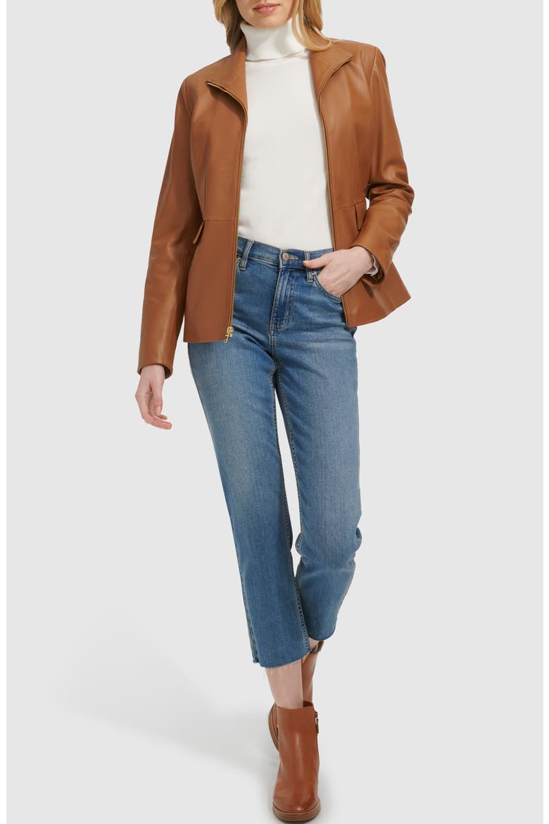 Wing Collar Leather Jacket, Alternate, color, HAZELNUT