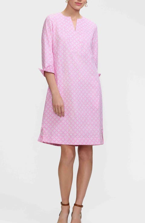 Vena Geo Lattice Print Cotton Shift Dress