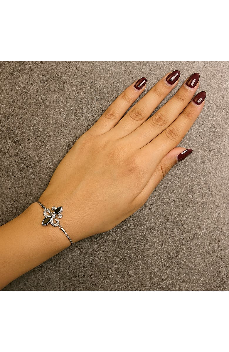 Haus of Brilliance Silver Marquise Black Onyx and Diamond Accent Lariat Fleur De Lis Bolo Bracelet, Alternate, color, White