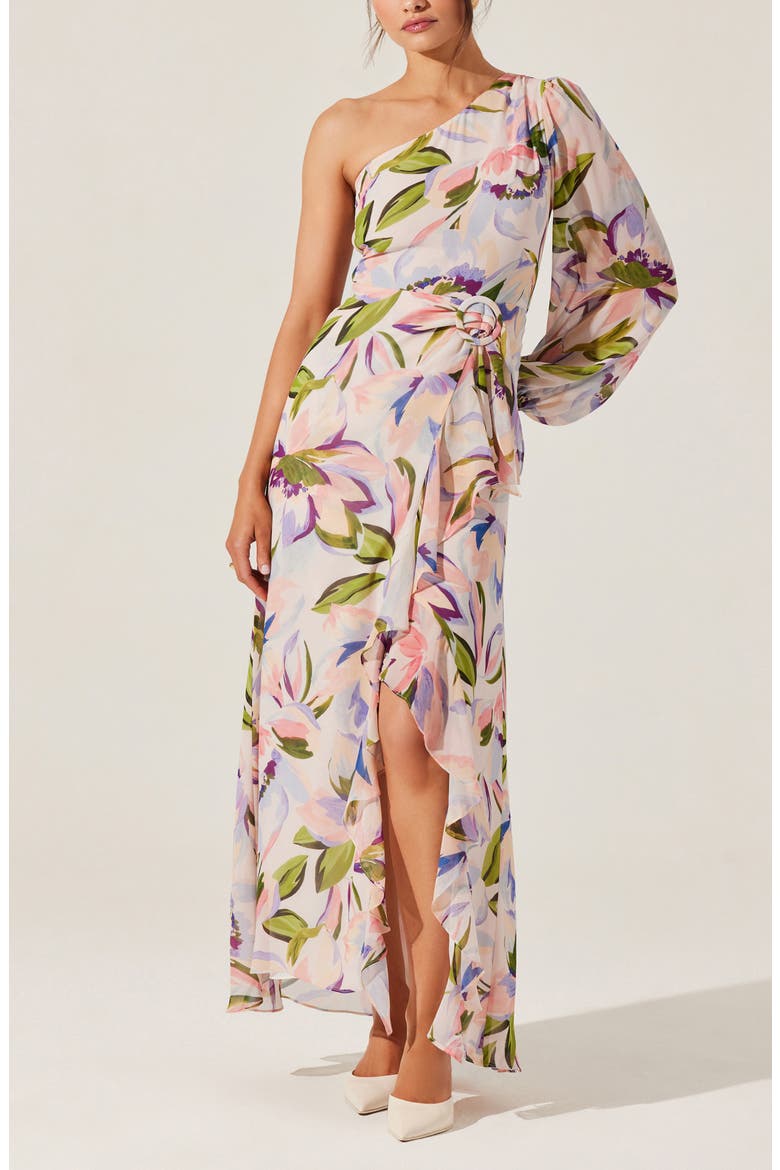 Sandersonia Floral Print Asymmetric Dress, Alternate, color, PINK FLORAL