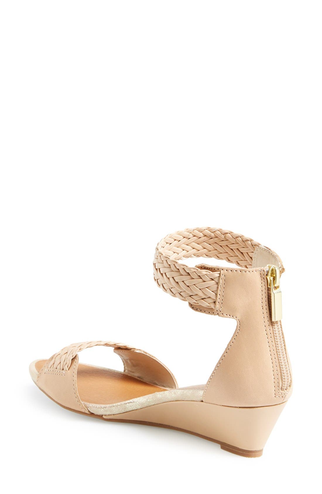 'Spelling Bee' Leather Ankle Cuff Wedge Sandal, Alternate, color, NUDE