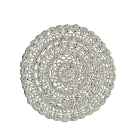 Cotton Blend Crocheted Round Placemat, Natural