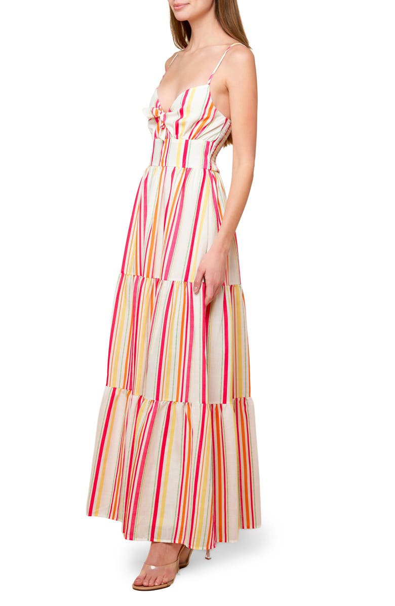 FLYING TOMATO Stripe Tie Front Tiered Maxi Dress, Alternate, color, Ivory Fuchsia