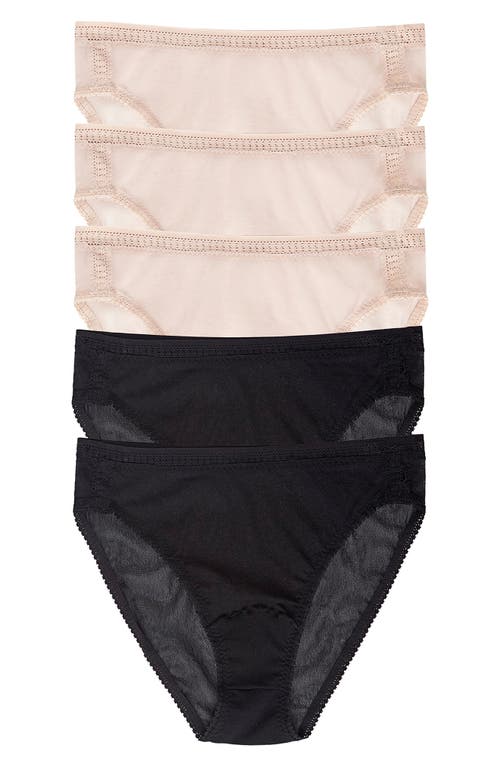 On Gossamer 5-Pack Mesh High Cut Briefs in Black/Champagne 