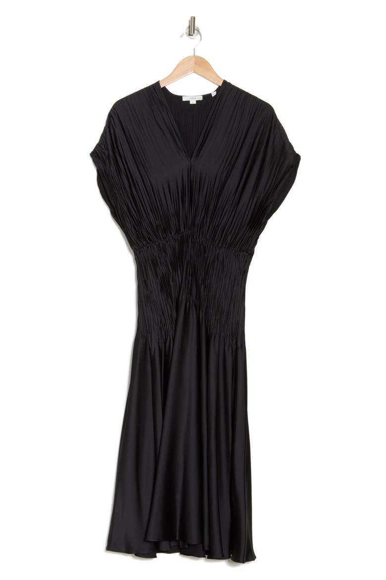 Cap Sleeve Satin Dress, Alternate, color, BLACK
