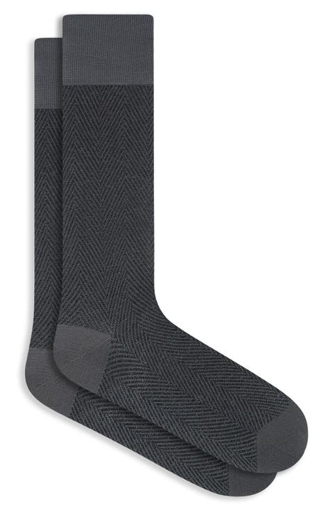 Herringbone Mercerized Cotton Blend Dress Socks
