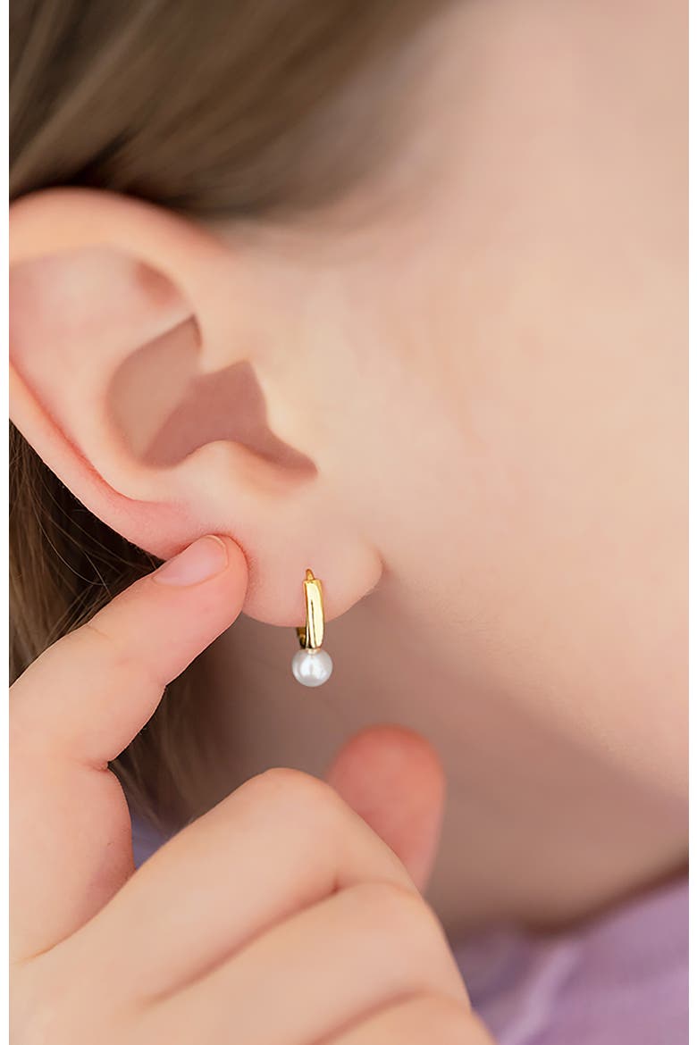 14k Gold Tiny Pearl Hoops, Alternate, color, White