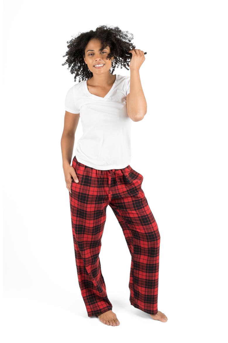 Women's Cotton Flannel Holiday Pajama Pants, Main, color, Red/Black Plaid