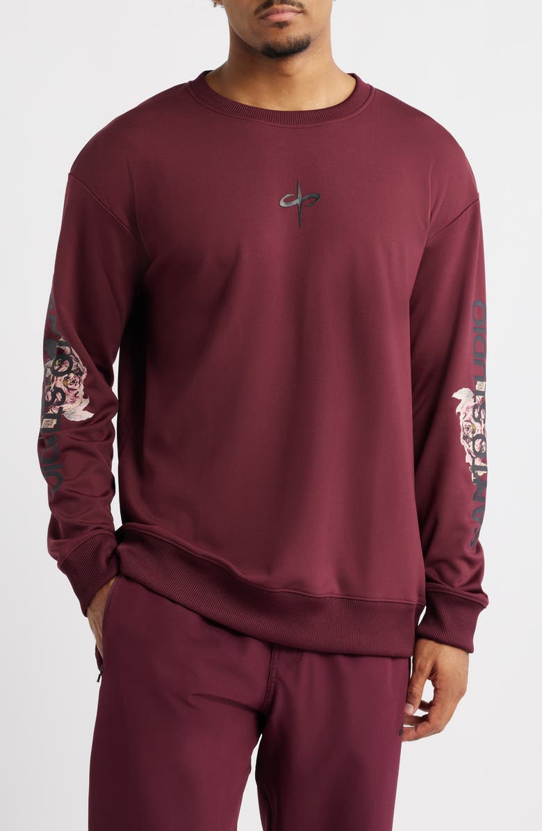 SANTO STUDIO Tempo Rose Comfort Performance Graphic Sweatshirt, Main, color, Merlot