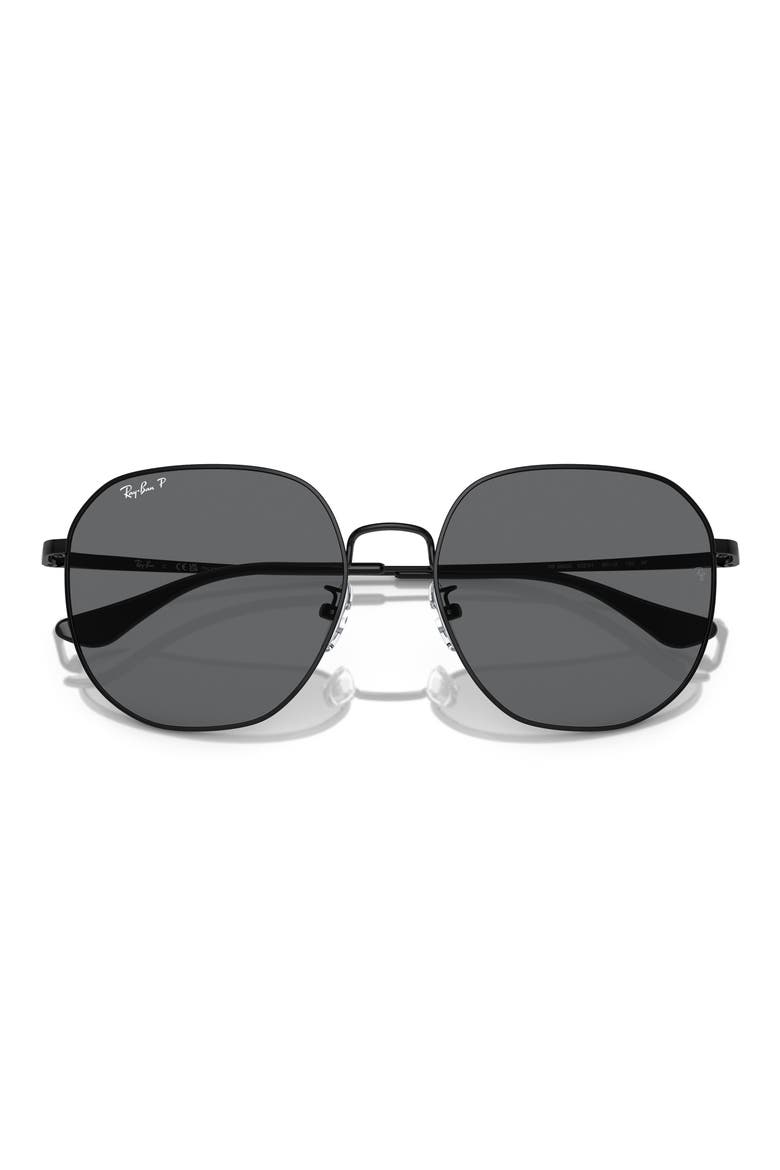 60mm Polarized Round Sunglasses, Alternate, color, BLACK / DARK GREY POLAR