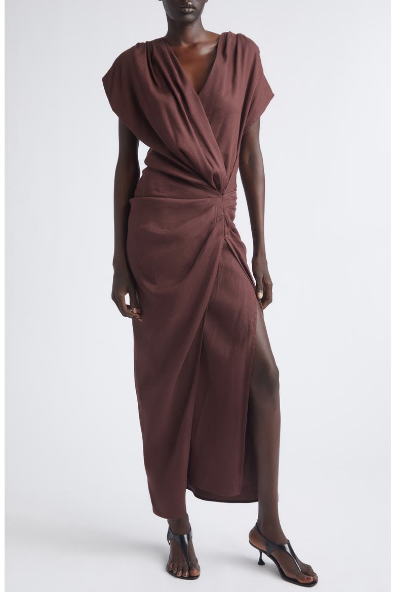 Bettina Stretch Organic Linen Blend Midi Dress, Alternate, color, ESPRESSO