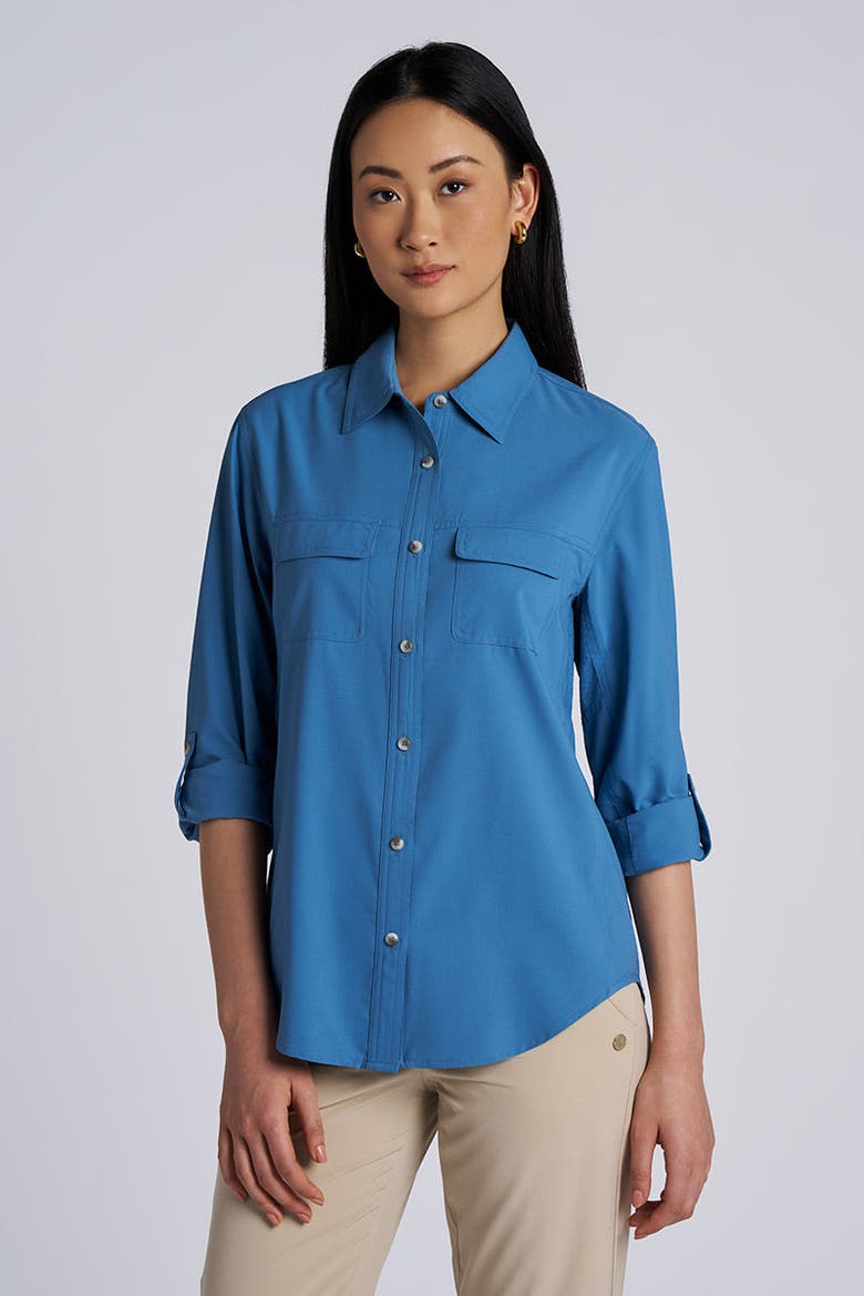 Women's Mylitta Travel Long Sleeve Shirt, UPF 50+ Sun Protection, Alternate, color, Blue Dusk