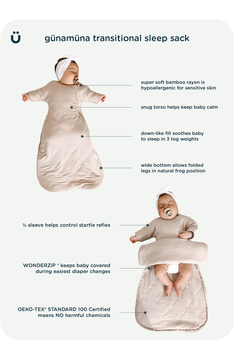 gunamuna Unisex Baby Long Sleeve Transitional Swaddle Sleep Sack, Easy Diaper Changes, 1.0 TOG, Alternate, color, Magnolia