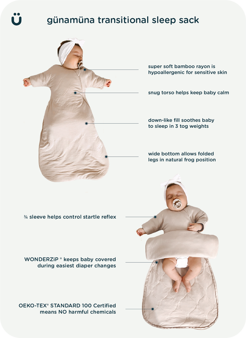 Gunamuna Long Sleeve Transitional Swaddle Sleep Bag, 1.0 Tog In Gray