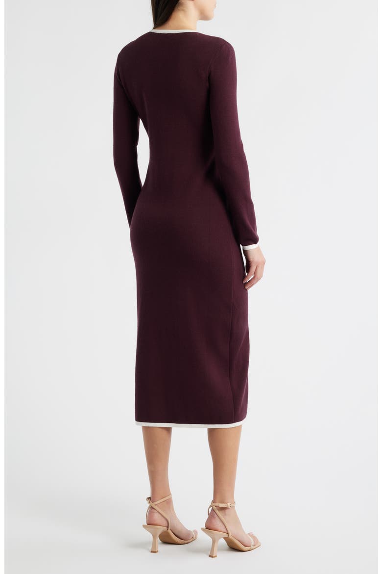 Long Sleeve Knit Midi Dress, Alternate, color, PLUM/ IVORY