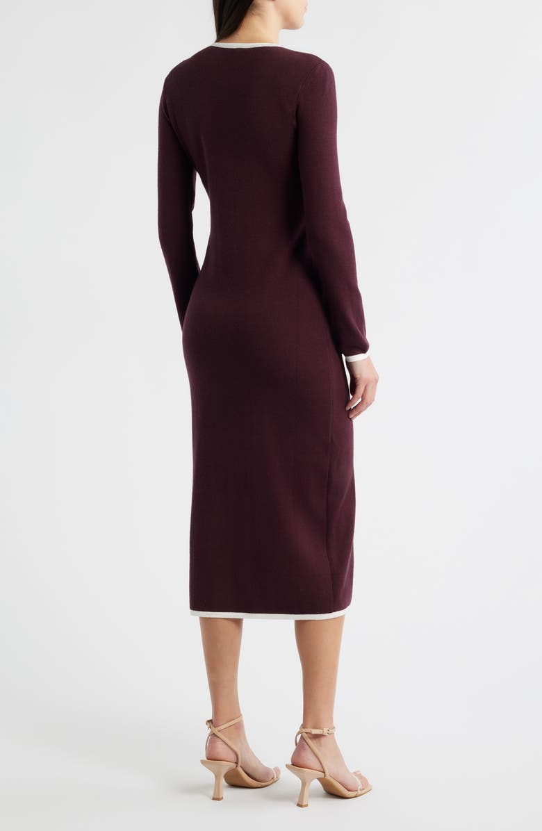 ZOE AND CLAIRE Long Sleeve Knit Midi Dress, Alternate, color, Plum/ Ivory