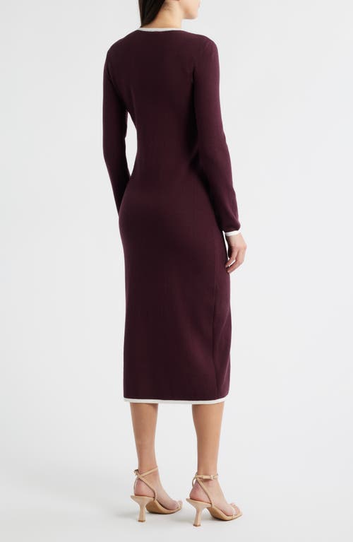 Zoe And Claire Long Sleeve Knit Midi Dress In Burgundy