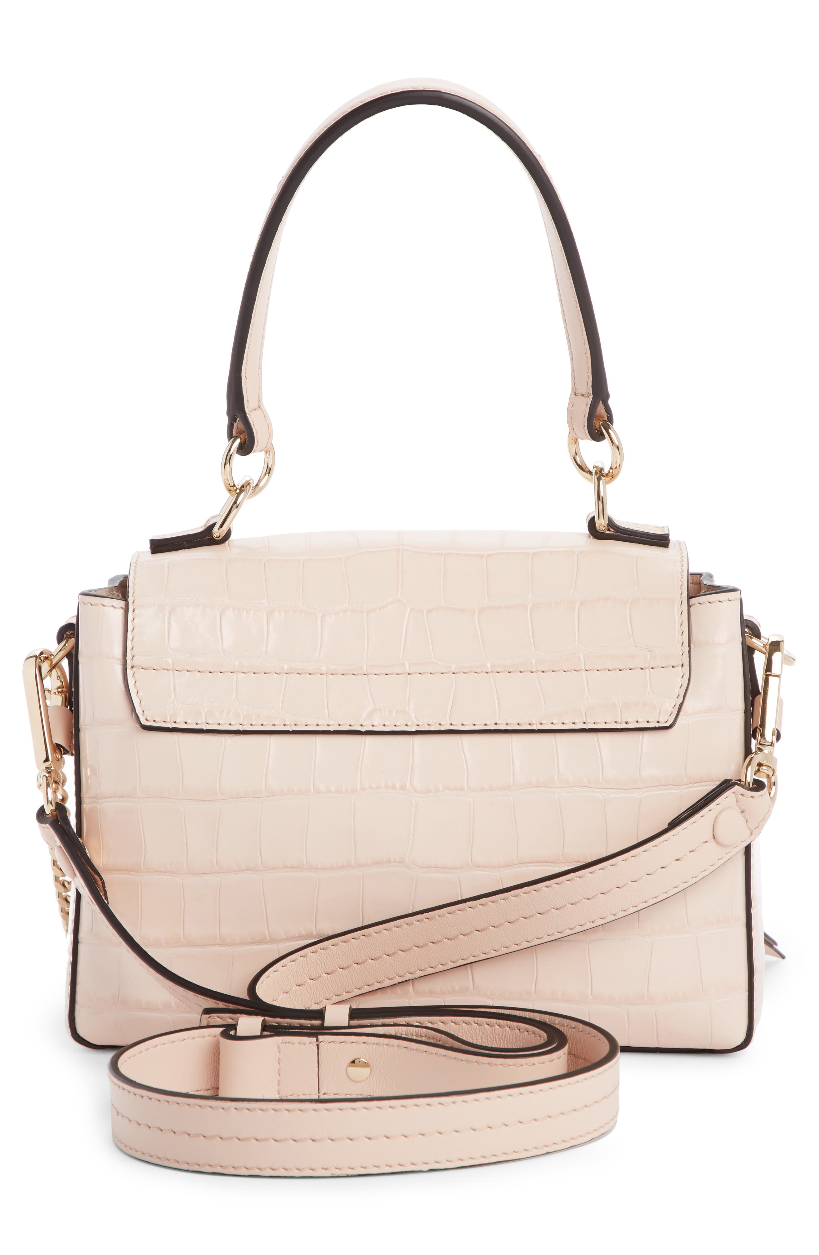 Chloé Mini Faye Day Croc Embossed Leather Satchel, Alternate, color, 