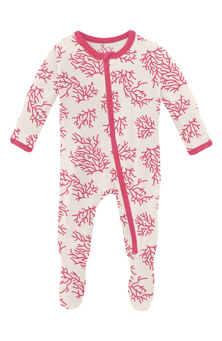KicKee Pants Coral Print Long Sleeve Zip Footie, Main, color,