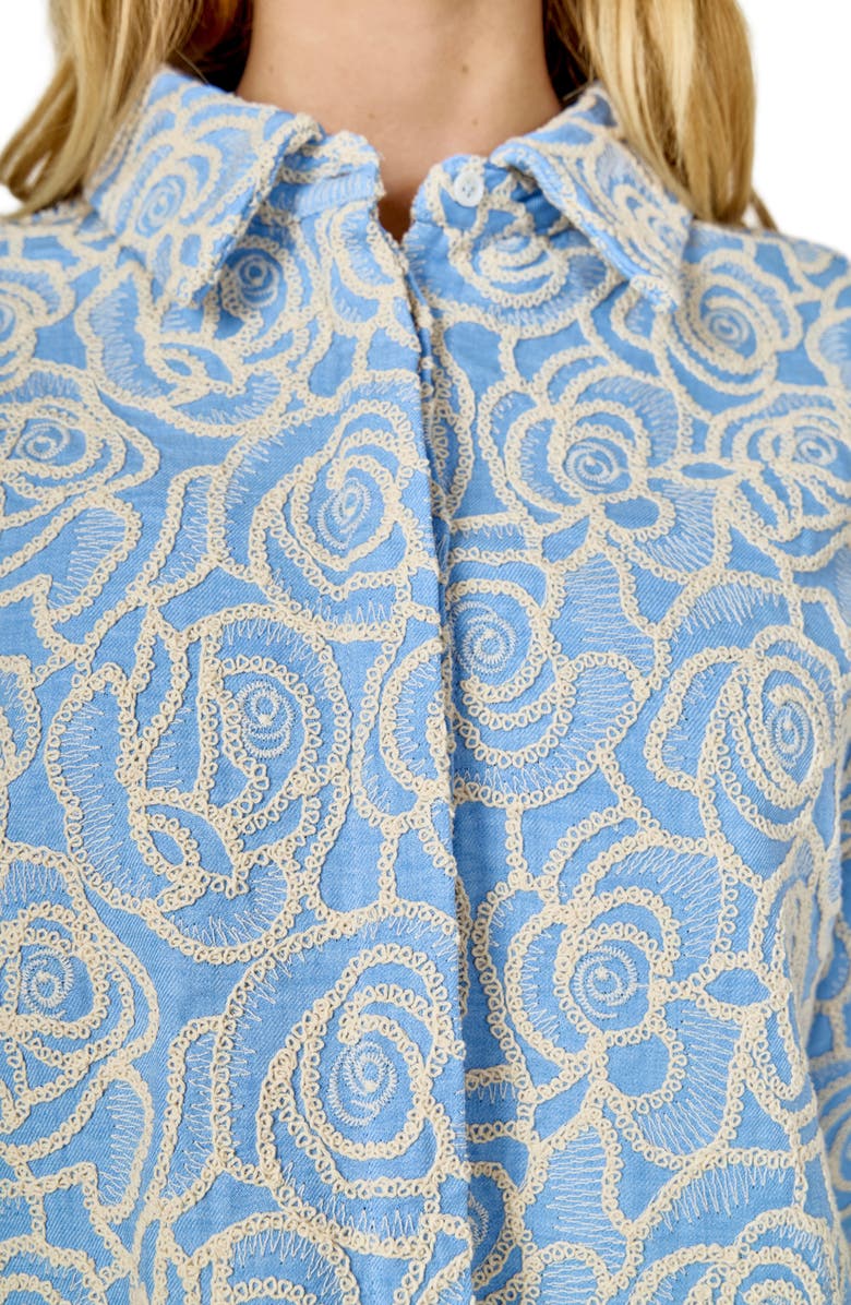 Endless Rose Embroidered Crop Cotton Blend Button-Up Shirt, Alternate, color, Blue