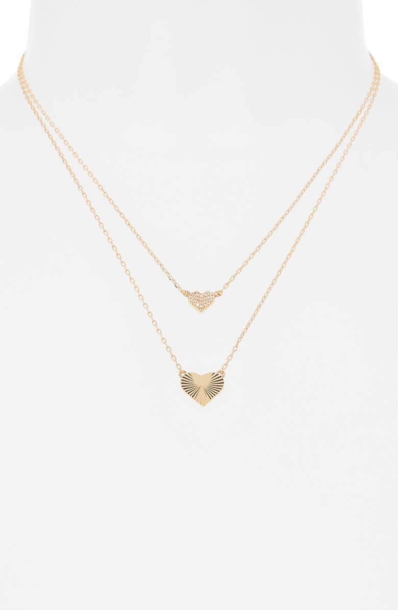 Leith Set of 2 Cubic Zirconia Fluted Heart Pendant Necklaces, Alternate, color, Gold