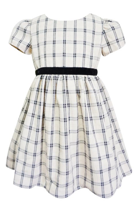 Cap Sleeve Check Dress (Toddler & Little Kid)