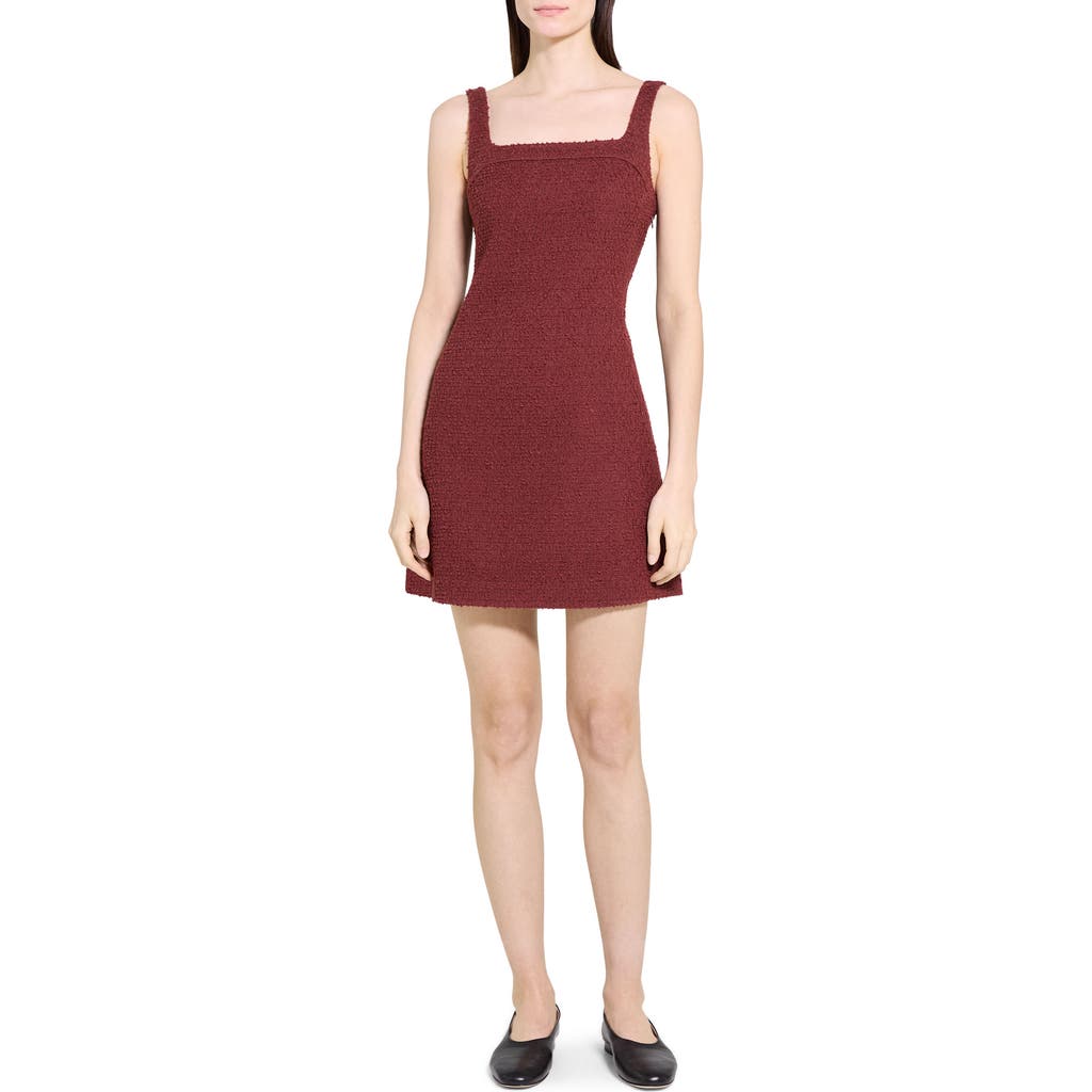 Theory Sleeveless Tweed Minidress In Burgundy