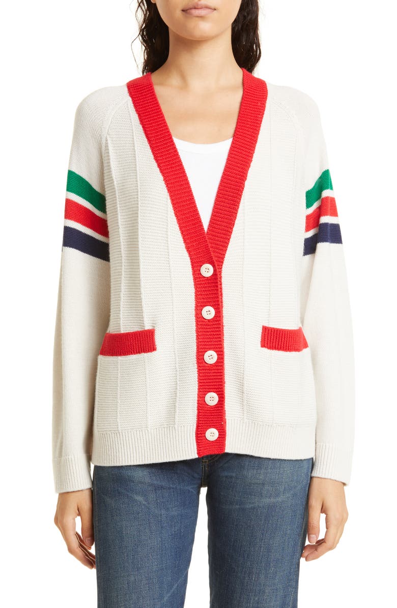 THE GREAT. Varsity V-Neck Button-Up Cashmere Cardigan, Main, color, 