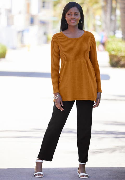 Ribbed Baby Doll Tunic Sweater (Plus Available)