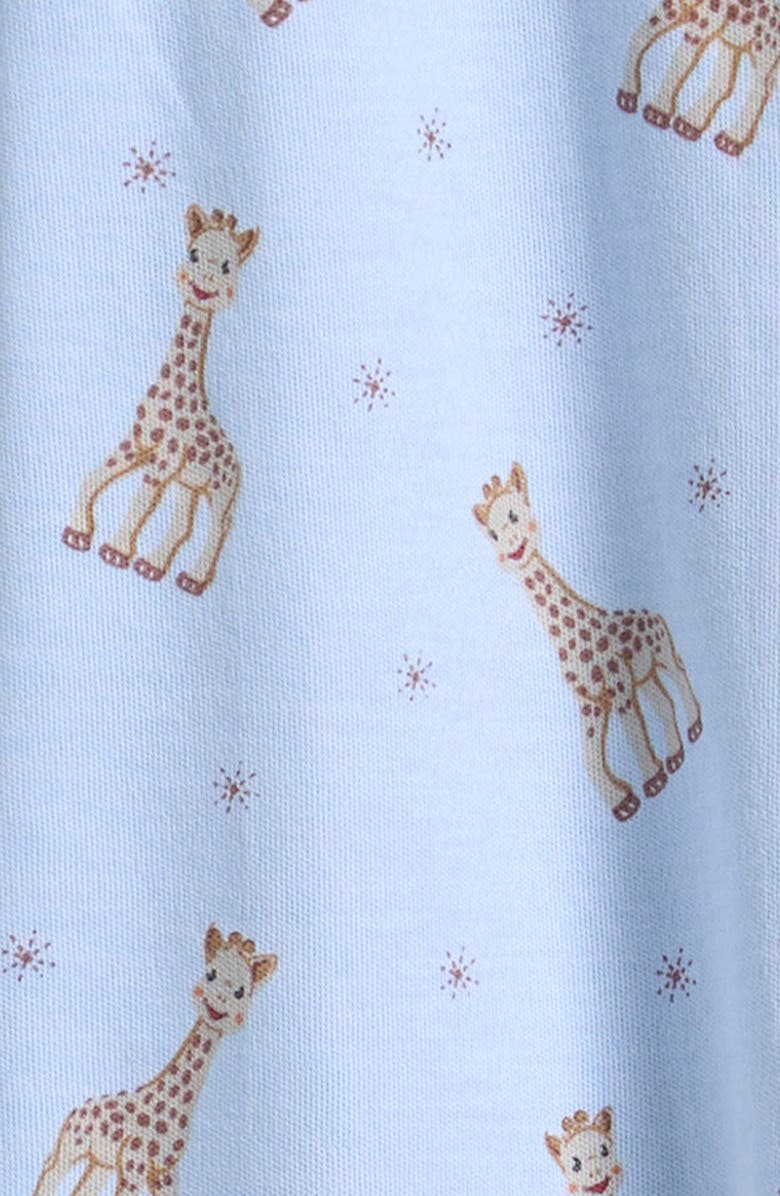 Kissy Kissy Sophie La Giraffe Print Pima Cotton Romper, Alternate, color, Light Blue
