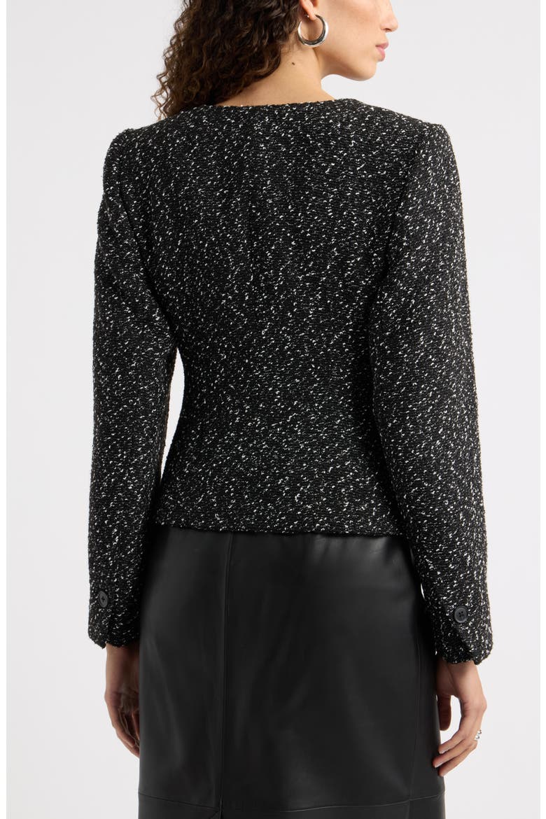Textured Curved Hem Collarless Jacket, Alternate, color, BLACK- IVORY TEXTURE
