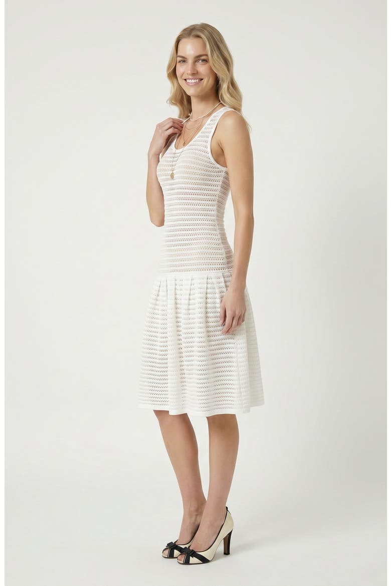 Sleeveless Eyelet Pattern Flared Hem Knit Dress, Alternate, color, White