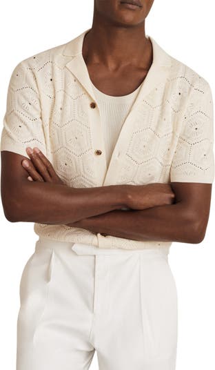 Royce Open Stitch Button-Up Polo Sweater