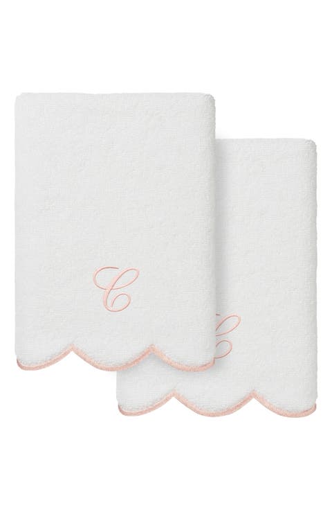 Adornia Scallop Set of 2 Monogram Hand Towels