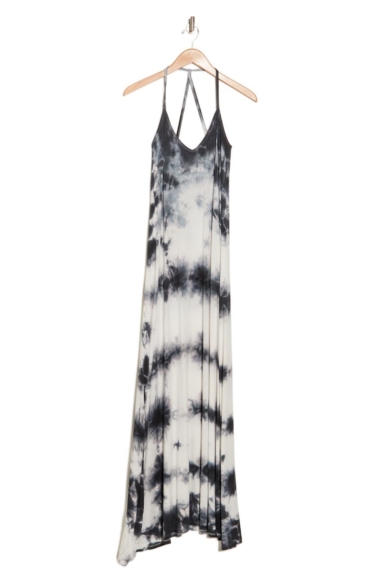 GO COUTURE Tie Dye Maxi Tank Dress, Alternate, color, Black Grey Splotch