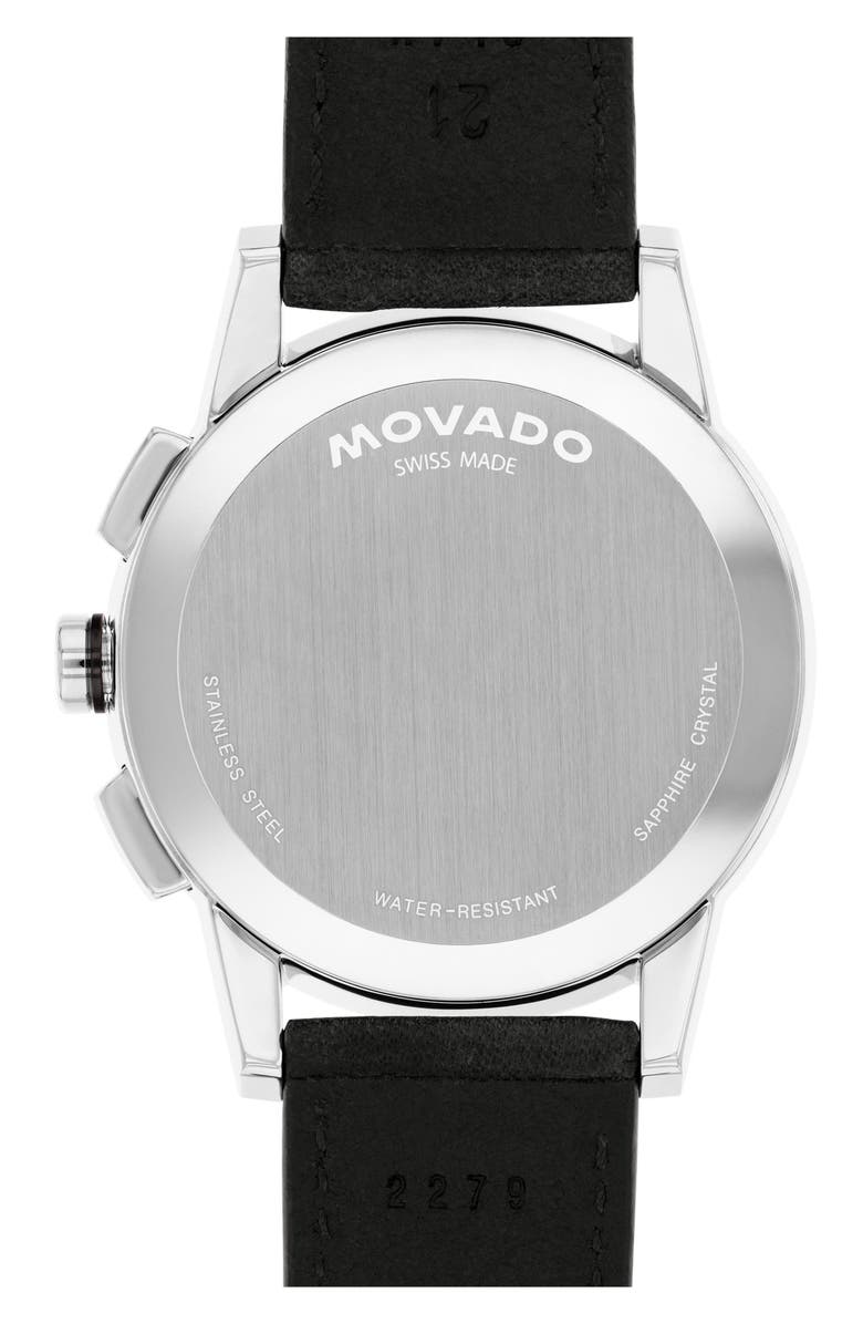 Movado Museum Sport Leather Strap Chronograph Watch, 43mm, Alternate, color, Red Dial