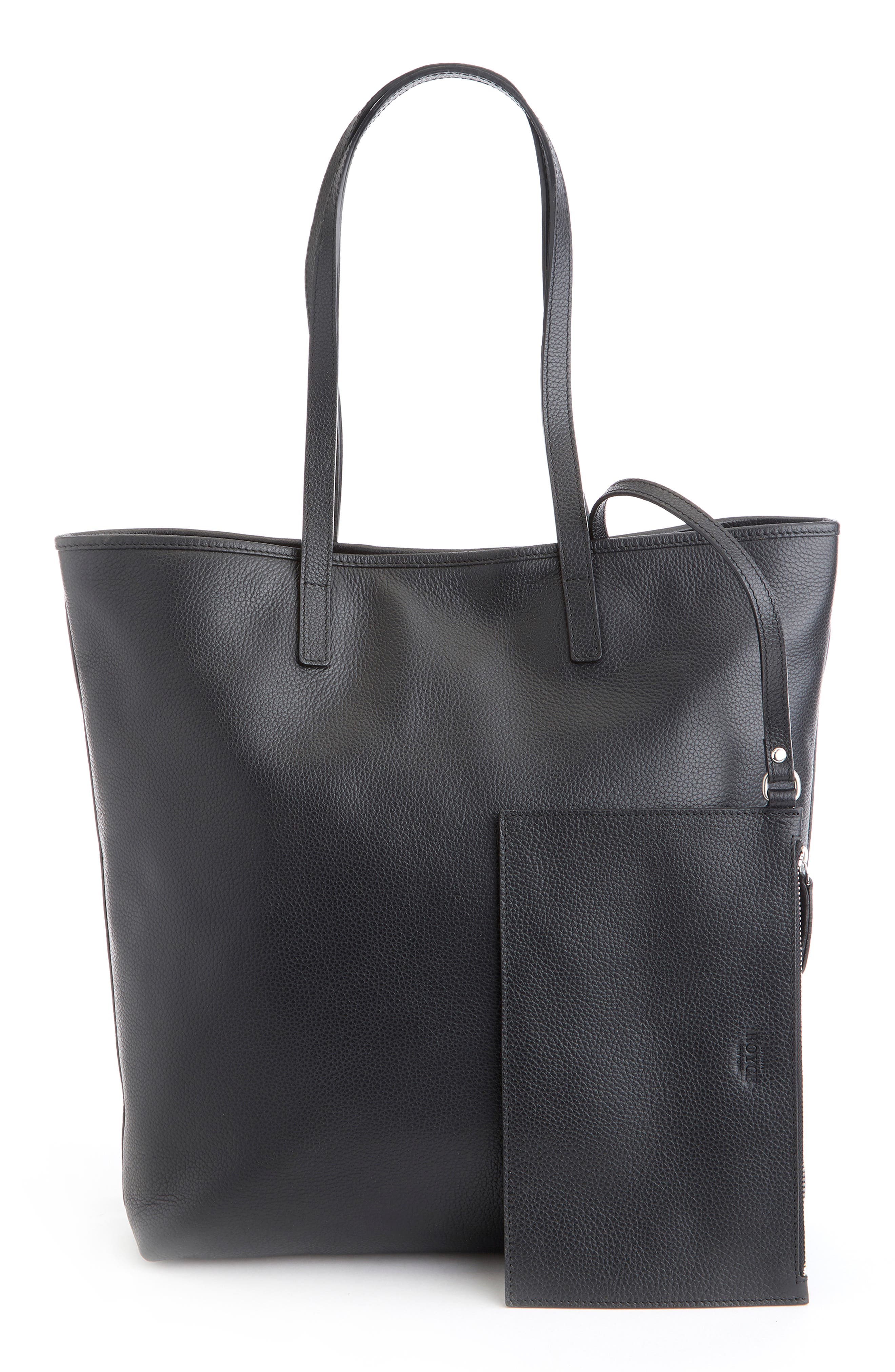ROYCE New York Tall Leather Tote with Wristlet, Alternate, color, Black