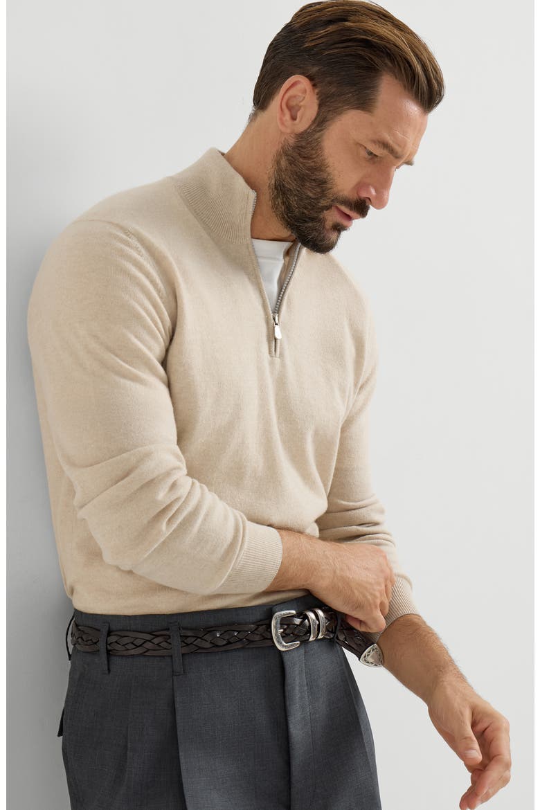 Cashmere sweater with half zip, Alternate, color, Sand