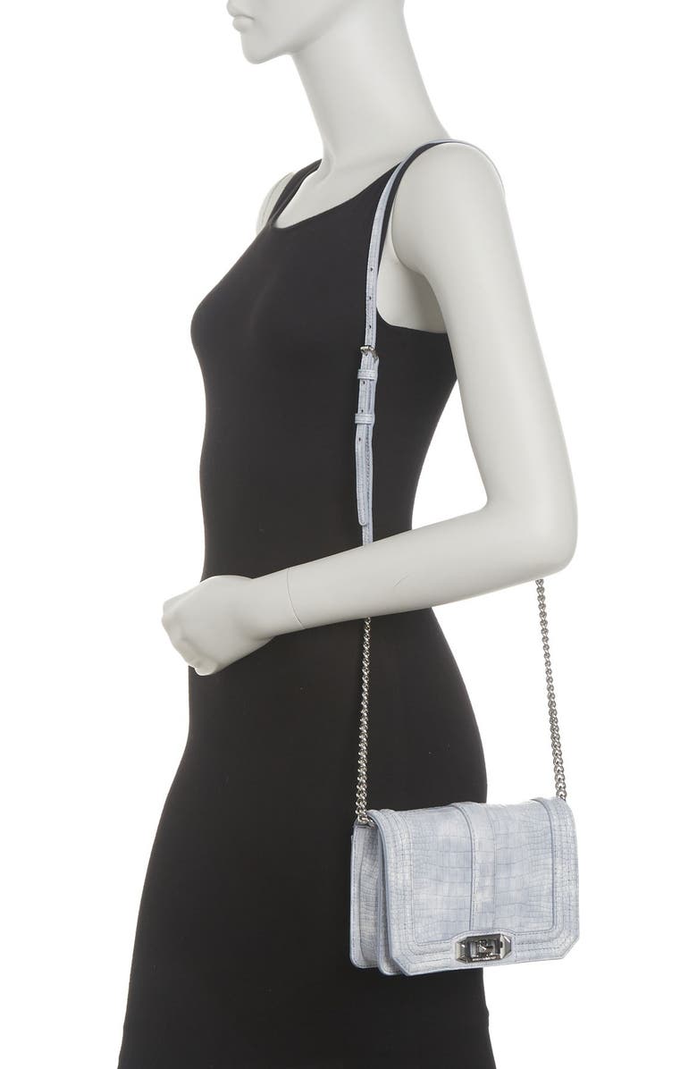 Rebecca Minkoff Small Love Croc Embossed Leather Crossbody Bag, Main, color,