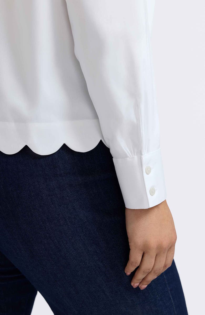Foxcroft Scarlett Scallop Hem Button-Up Shirt, Alternate, color, White