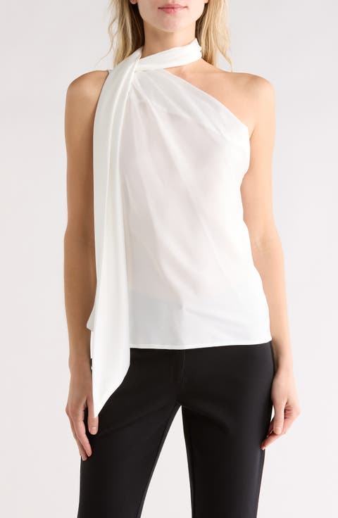 Scarf Detail One-Shoulder Satin Top