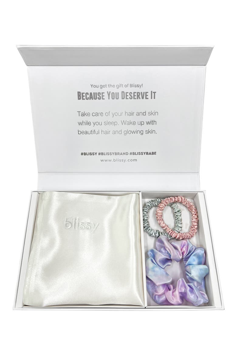Pure Sleep Silk Pillowcase & Scrunchie Set, Alternate, color, WHITE/ MULTI