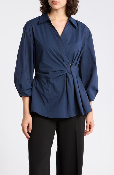 Draped D-Ring Faux Wrap Top