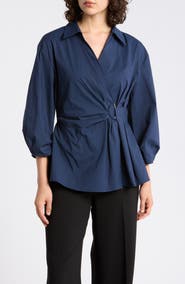 Gemma + Jane Draped D-Ring Faux Wrap Top