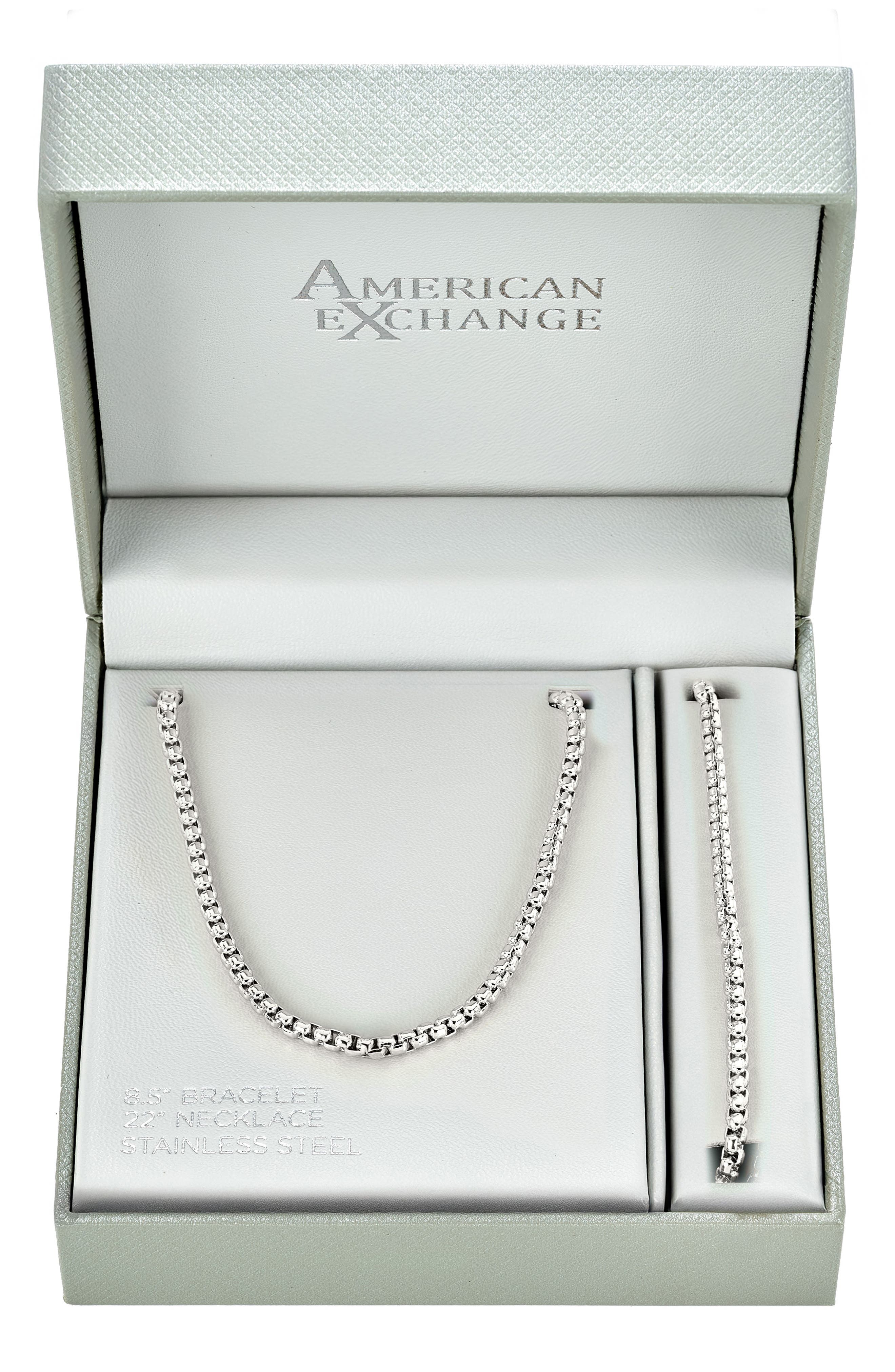 Men's Round Box Chain Necklace & Bracelet Set