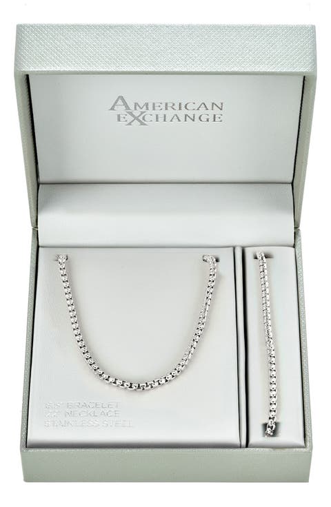 Men's Round Box Chain Necklace & Bracelet Set